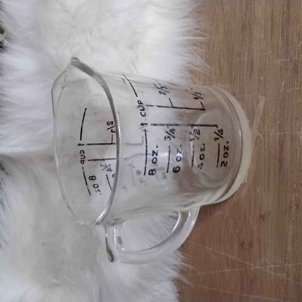 . Vintage FIRE KING Glass Measuring Cup - 1 Cup with Blue Measurement Markings -